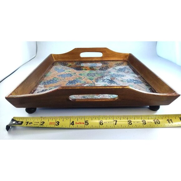 Vintage Robert M. Weiss Reverse Painted Grape Clusters Wooden Serving Tray 12x12 - Picture 12 of 13